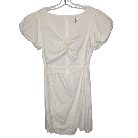 Hello Molly Womens White Mini Skirt Dress Size 8 Puff Sleeve Cutout Torso NEW - Picture 4 of 14